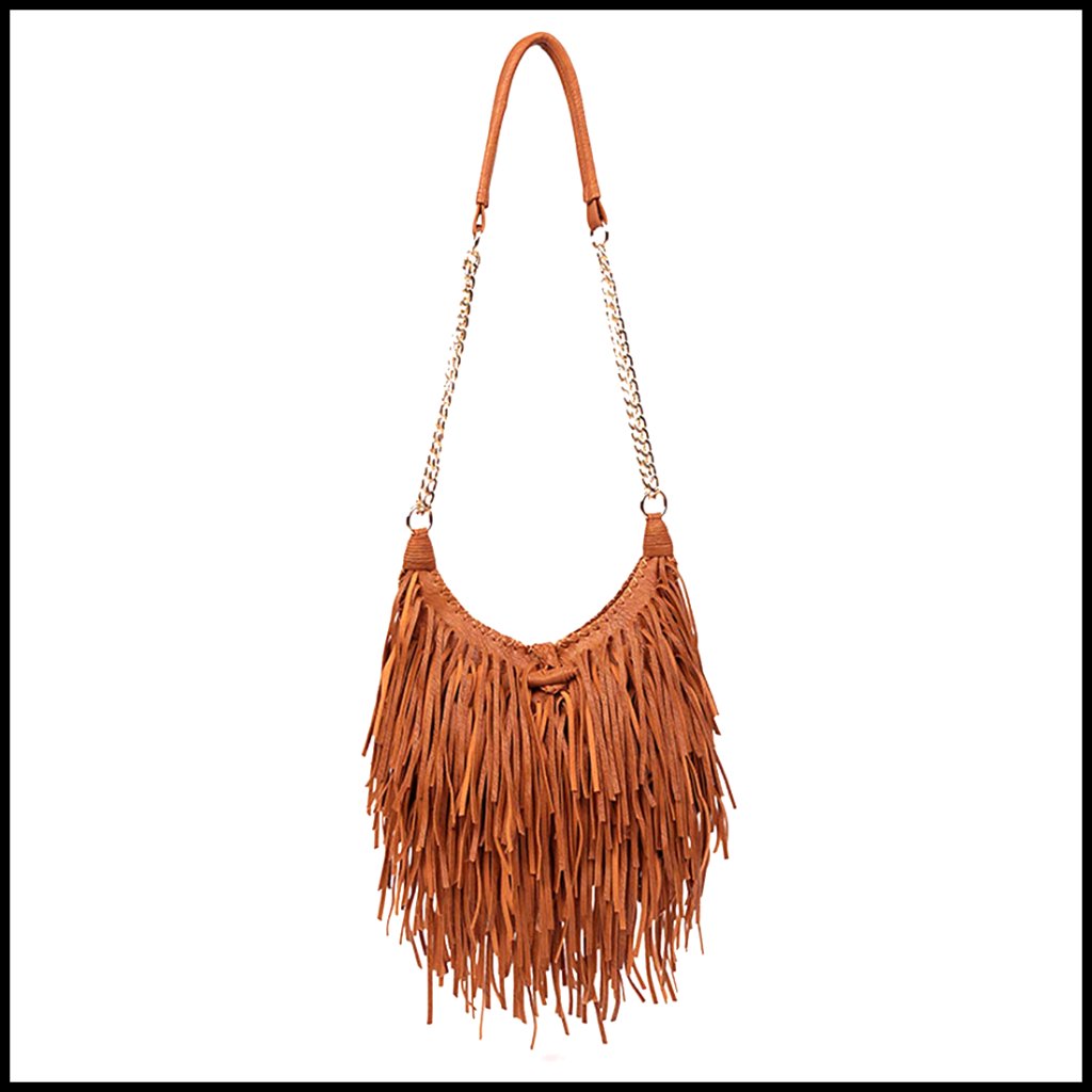 Fringed Faux Suede Hobo Bag Adjustable Chain Crossbody Tassel Handbag